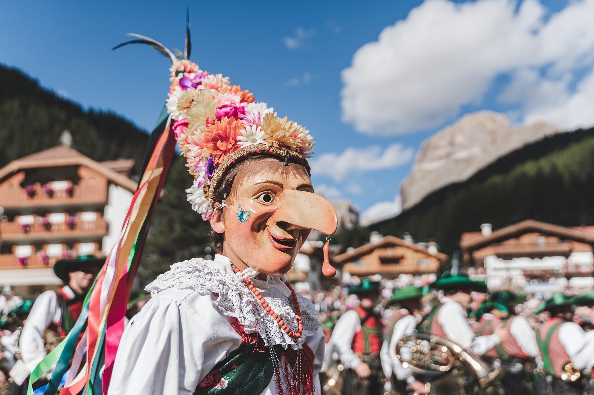 Maschera in legno tipica del carnevale ladino | © Patricia Ramirez - Archivio Immagini ApT Val di Fassa